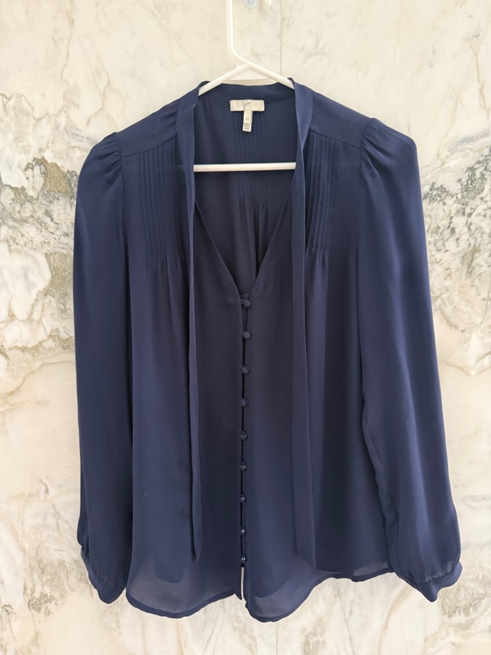 Joie Navy Tie-Neck Long-Sleeve Button Blouse